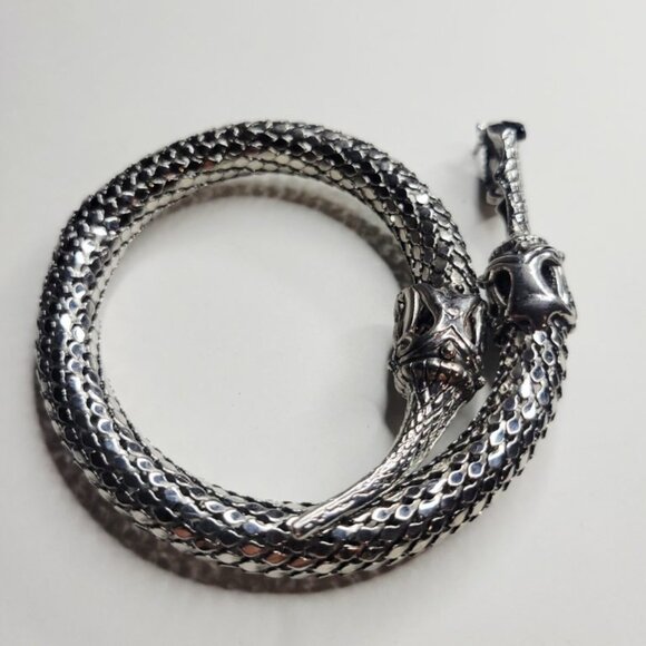 Vintage – Incredible Stainless Silver Mesh Coil Snake Serpent Bracelet Arm Cuff - Picture 2 of 8